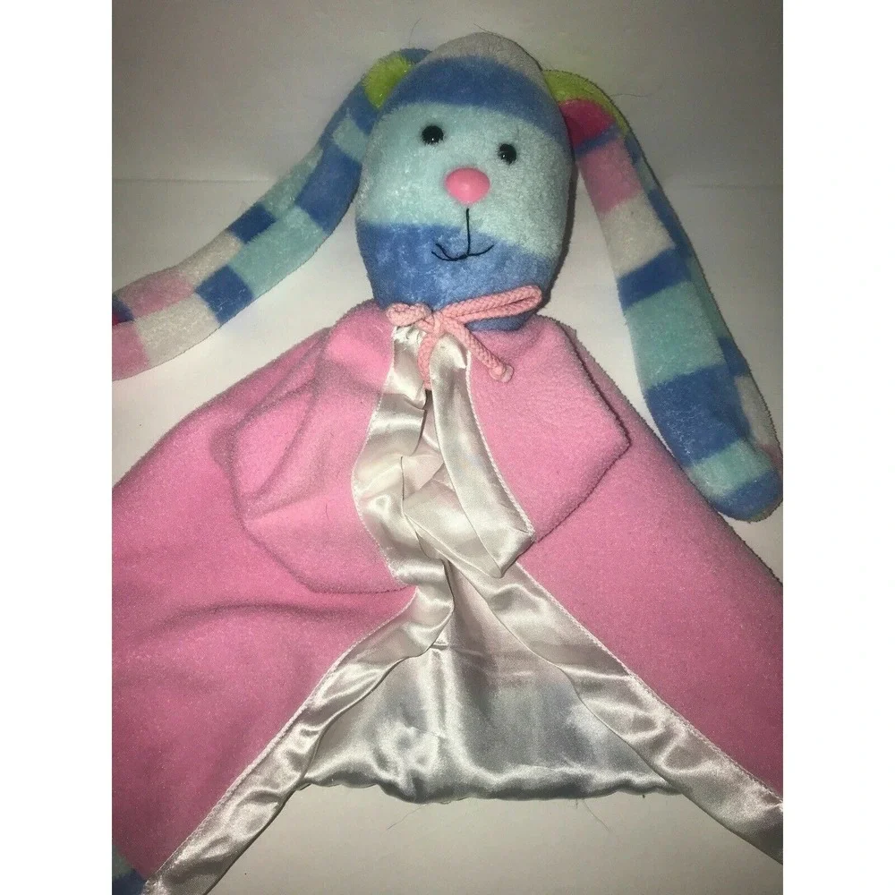 Stephan Baby Security Blanket Bunny Rabbit‎ Stripes Pink Blue Green Lovey